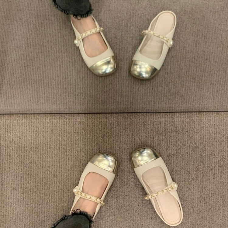 Wanziyan~~Famous style, small fragrance style, color-blocking French evening style half-slippers, summer high-end feeling, head-packing - Image 2