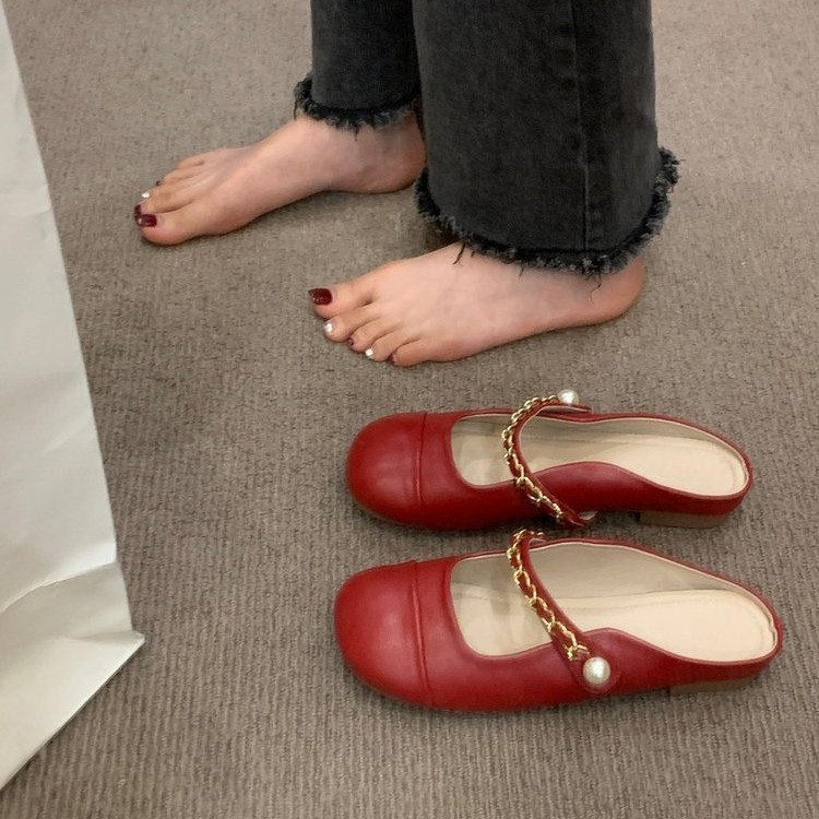 Wanziyan~~Famous style, small fragrance style, color-blocking French evening style half-slippers, summer high-end feeling, head-packing - Image 3