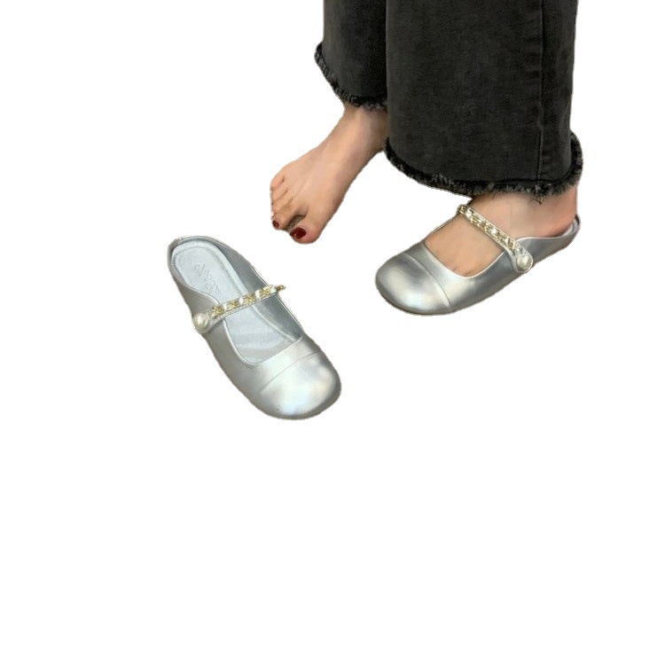 Wanziyan~~Famous style, small fragrance style, color-blocking French evening style half-slippers, summer high-end feeling, head-packing - Image 5