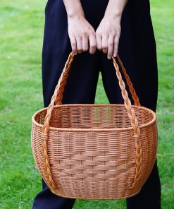 Imitation rattan hand-woven large grocery shopping basket hand-woven storage basket iron rack reinforced picnic basket picking basket gift basket
