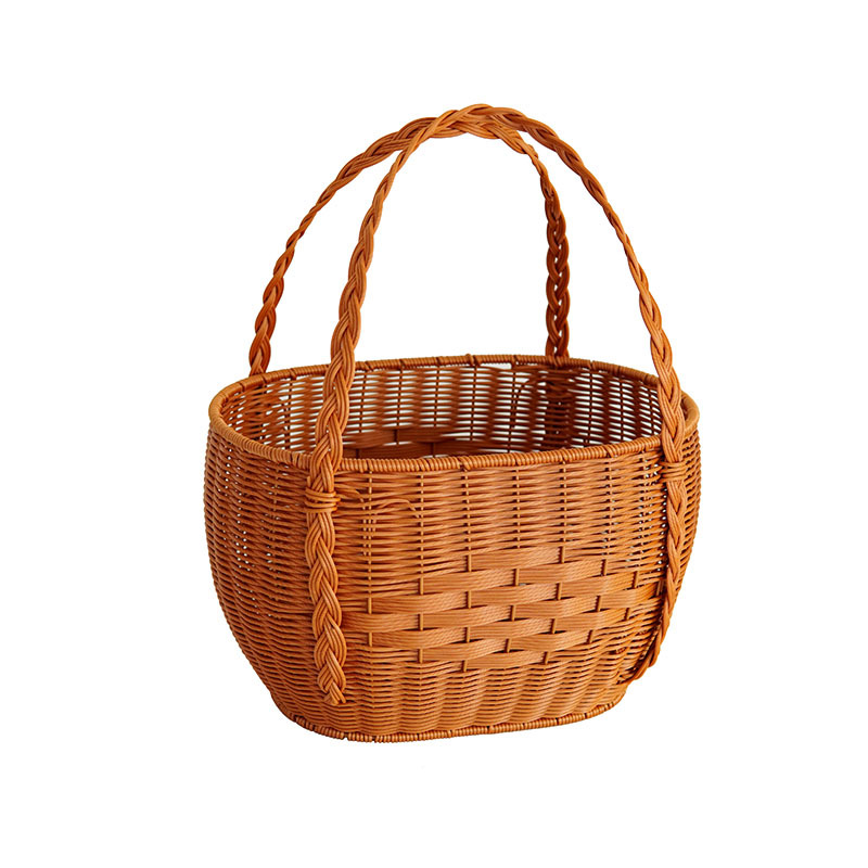 Imitation rattan hand-woven large grocery shopping basket hand-woven storage basket iron rack reinforced picnic basket picking basket gift basket - Image 3