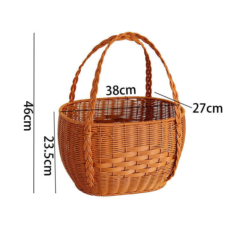 Imitation rattan hand-woven large grocery shopping basket hand-woven storage basket iron rack reinforced picnic basket picking basket gift basket - Image 5