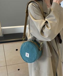 Women's canvas round bag one-shoulder crossbody bag fashionable and fashionable cute retro fashionable versatile round bag