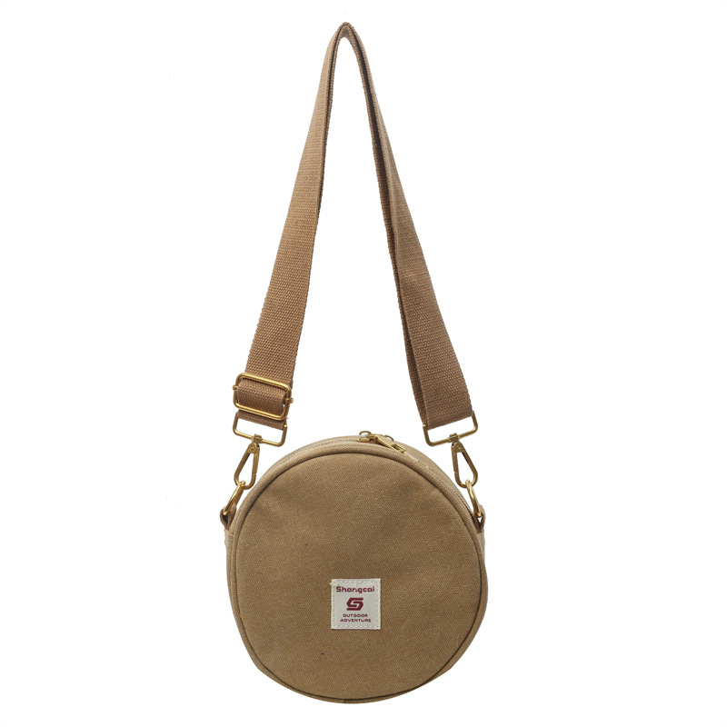 Women's canvas round bag one-shoulder crossbody bag fashionable and fashionable cute retro fashionable versatile round bag - Image 5