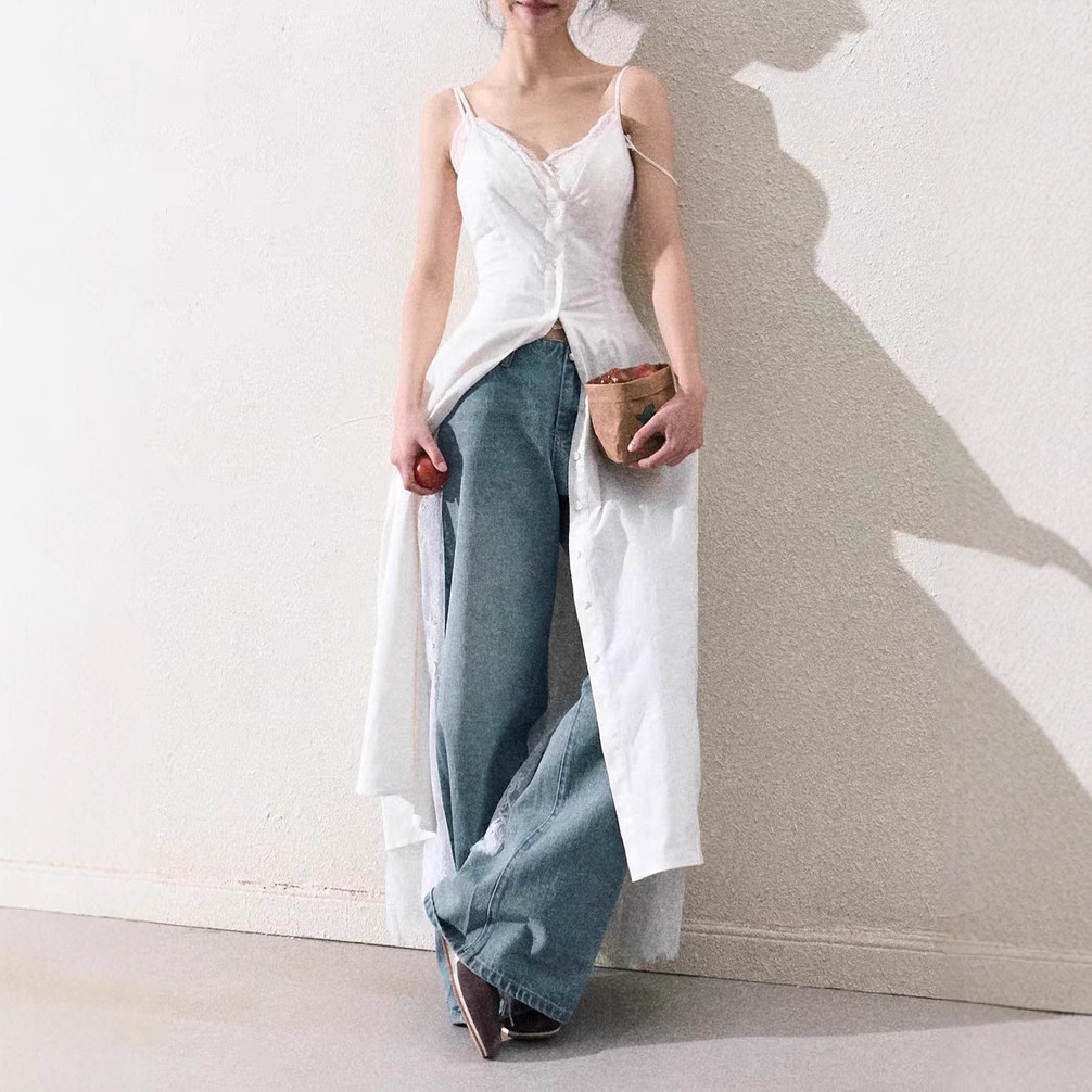 / "Tough Trees and Summer Flowers" Women's French Pure Waist-Close-Up Lace Heavy Industry Sling Dress - Image 2