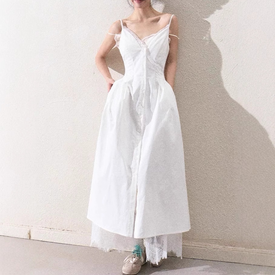 / "Tough Trees and Summer Flowers" Women's French Pure Waist-Close-Up Lace Heavy Industry Sling Dress - Image 4