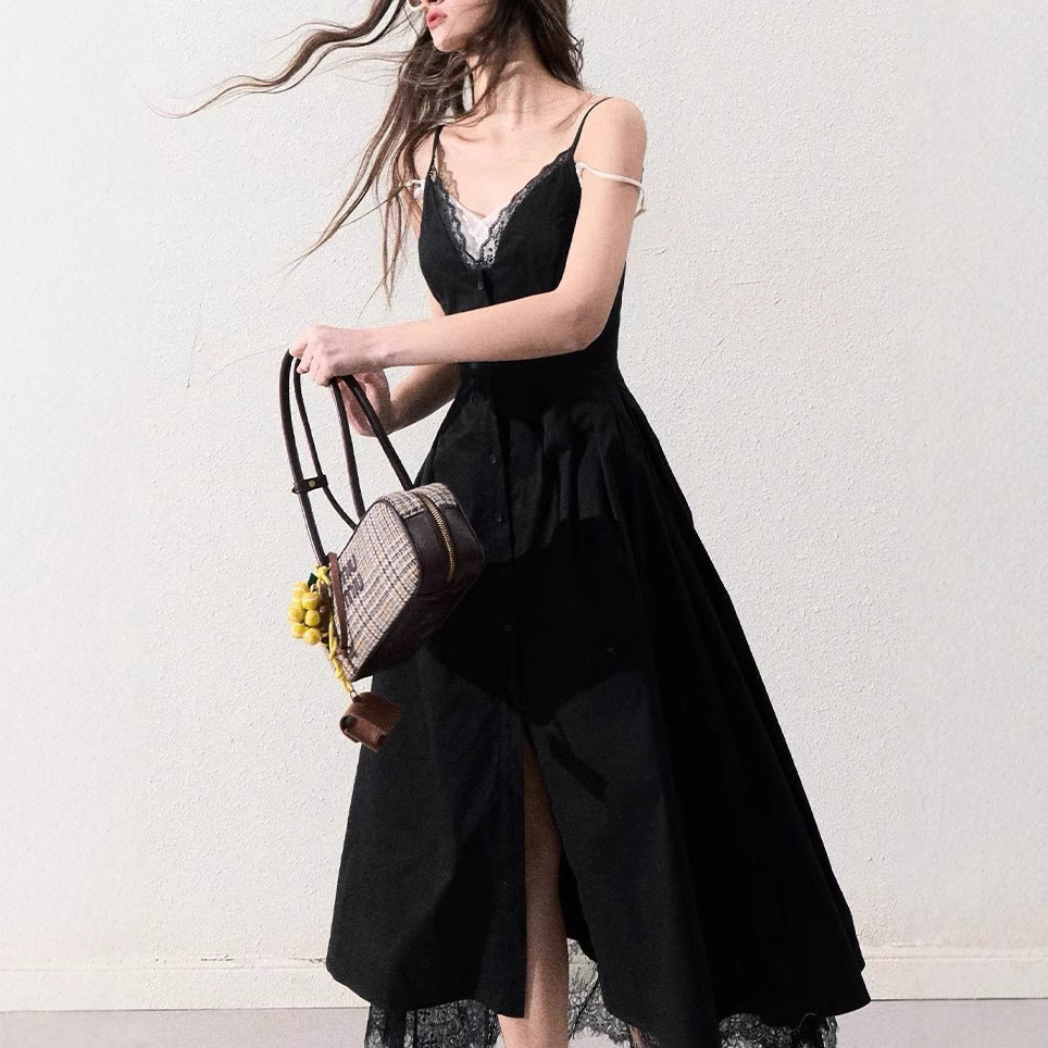 / "Tough Trees and Summer Flowers" Women's French Pure Waist-Close-Up Lace Heavy Industry Sling Dress - Image 5