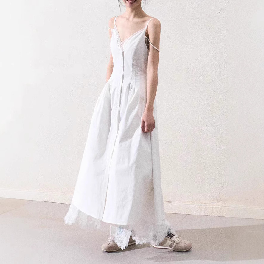 / "Tough Trees and Summer Flowers" Women's French Pure Waist-Close-Up Lace Heavy Industry Sling Dress - Image 6