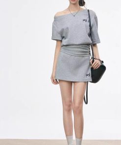 Korean casual short waist top off shoulders/skirt/wide leg pants