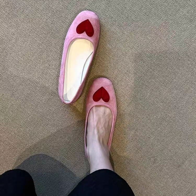 Soft leather version ~ Niche design sweet love flat ballet shoes for women French gentle retro commuter shallow mouth shoes - Image 3