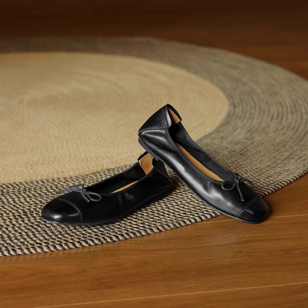 French soft leather comfortable flat ballet red shoes fairy style gentle bow lady literary single shoes - Image 2