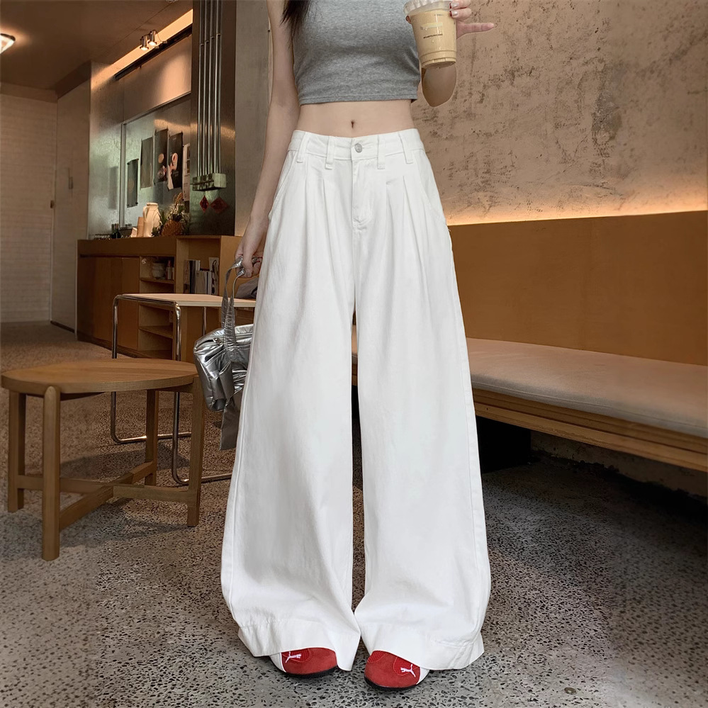 Real-life American white jeans for women in summer high waist loose drooping wide-leg floor trousers - Image 5