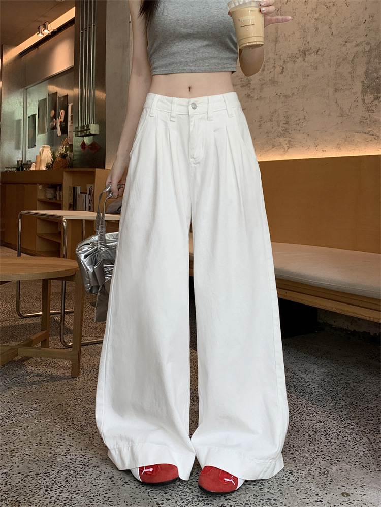 Real-life American white jeans for women in summer high waist loose drooping wide-leg floor trousers - Image 6
