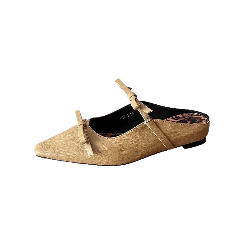 Bow pointed toe half-slippers for women in summer simple flat shoes with skirt ballet shoes - Image 5