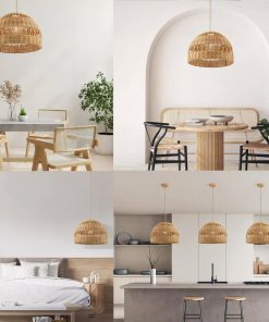 Hand-woven lampshade living room dining room rattan lamp fixtures Bed and Bedroom decorative bamboo chandelier chandelier