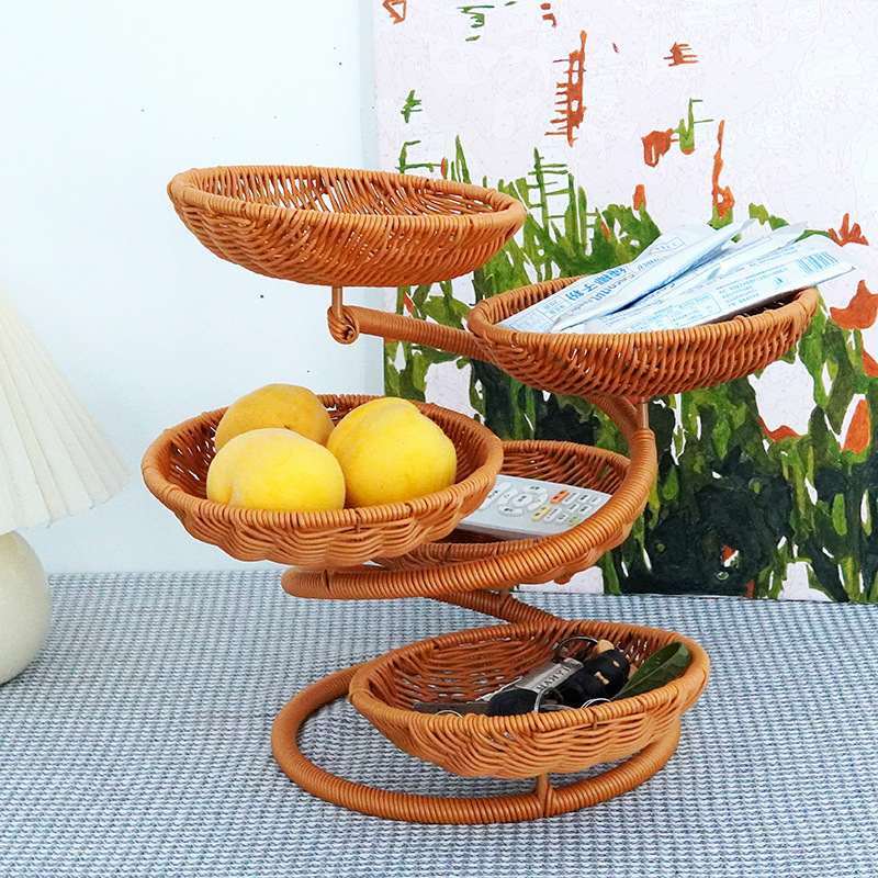 Imitation rattan weaving pine fruit rack light luxury living room tea table snack candy tray multi-layer storage rack - Image 7