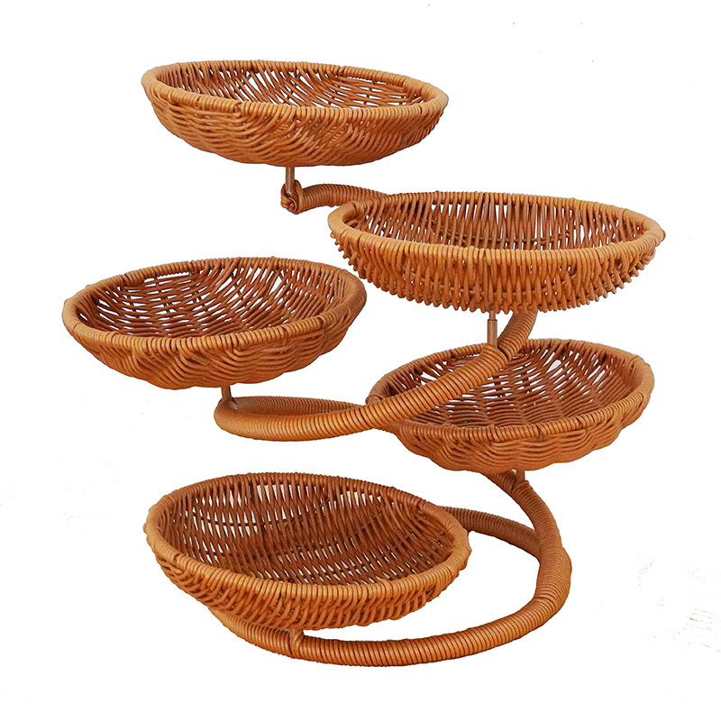 Imitation rattan weaving pine fruit rack light luxury living room tea table snack candy tray multi-layer storage rack - Image 3