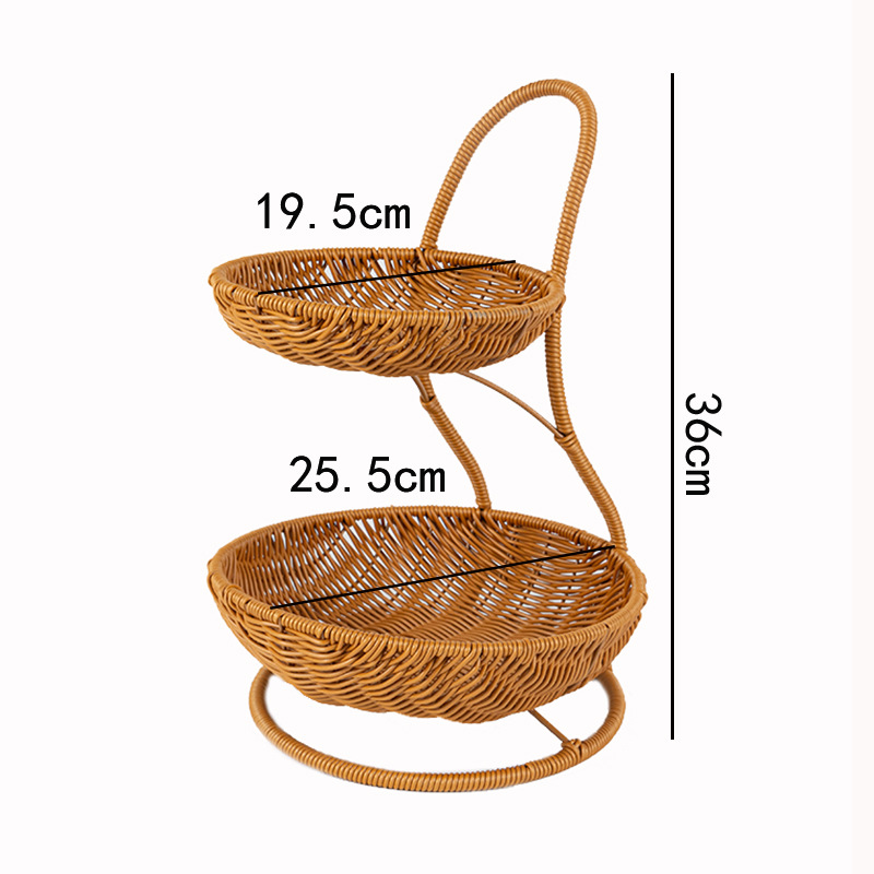 Imitation rattan weaving pine fruit rack light luxury living room tea table snack candy tray multi-layer storage rack - Image 5