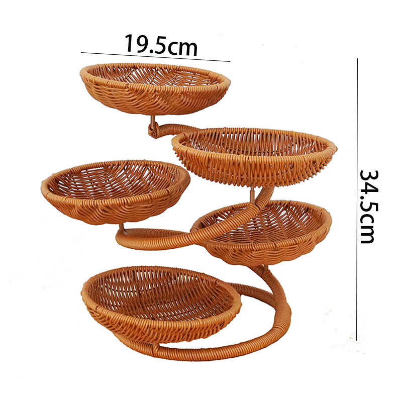 Imitation rattan weaving pine fruit rack light luxury living room tea table snack candy tray multi-layer storage rack - Image 8