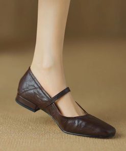 Wanziyan French light mouth single shoes for women with one foot, one strap, soft leather single shoes for women with one foot, soft bottom