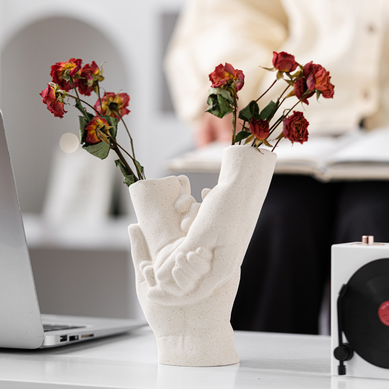Hand in hand vegetarian ceramic vase simple flower crafts home decoration ornaments - Image 6