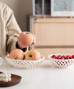 Handmade hollow ceramic fruit tray high-end home ceramic craft ornaments