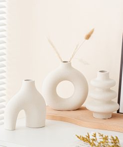 Lite-burned white ceramic small vase three-piece set of home decoration products