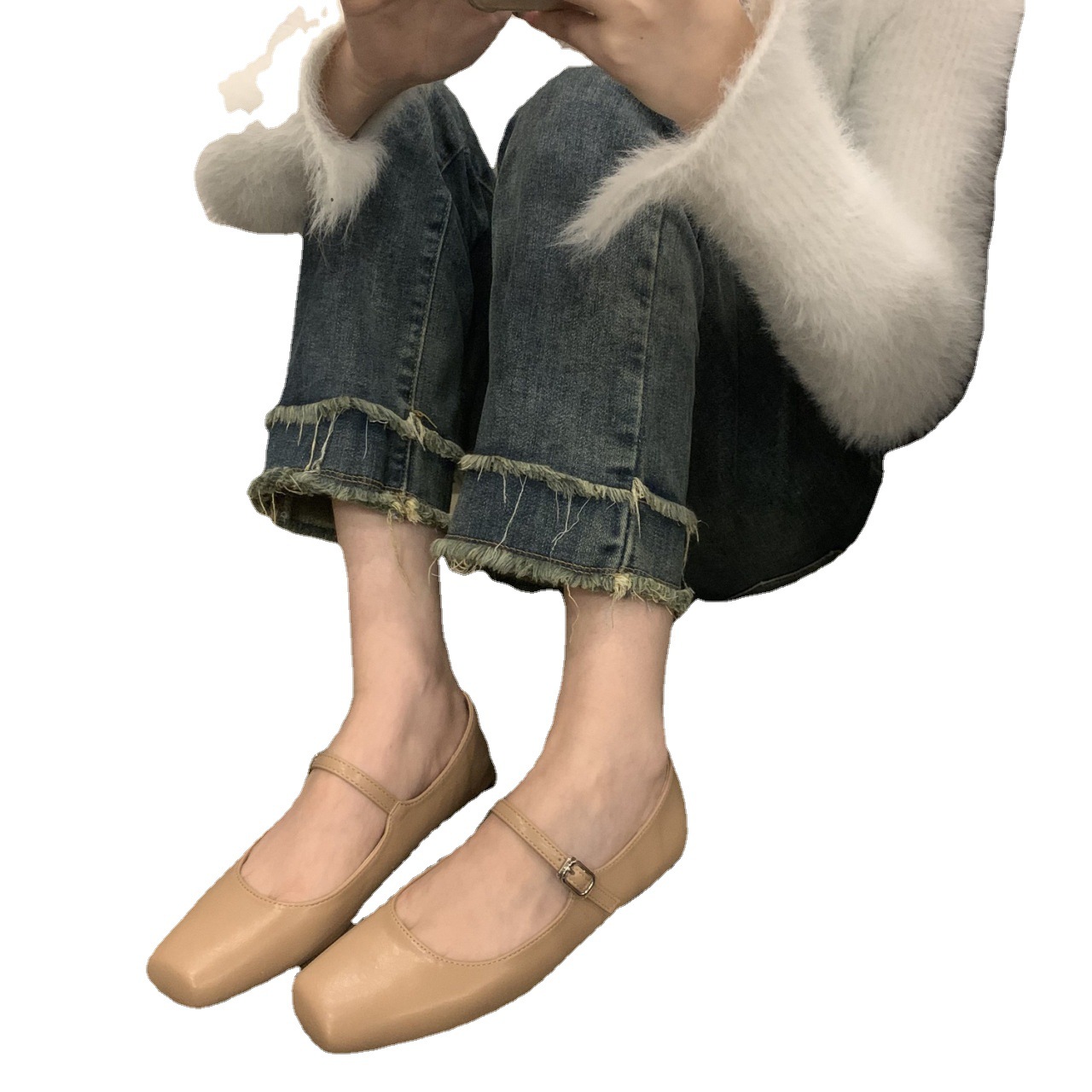 French Mary Jane shoes women's fashion spring and autumn flat bottom square toe shallow mouth one-length strap temperament single shoes women - Image 5