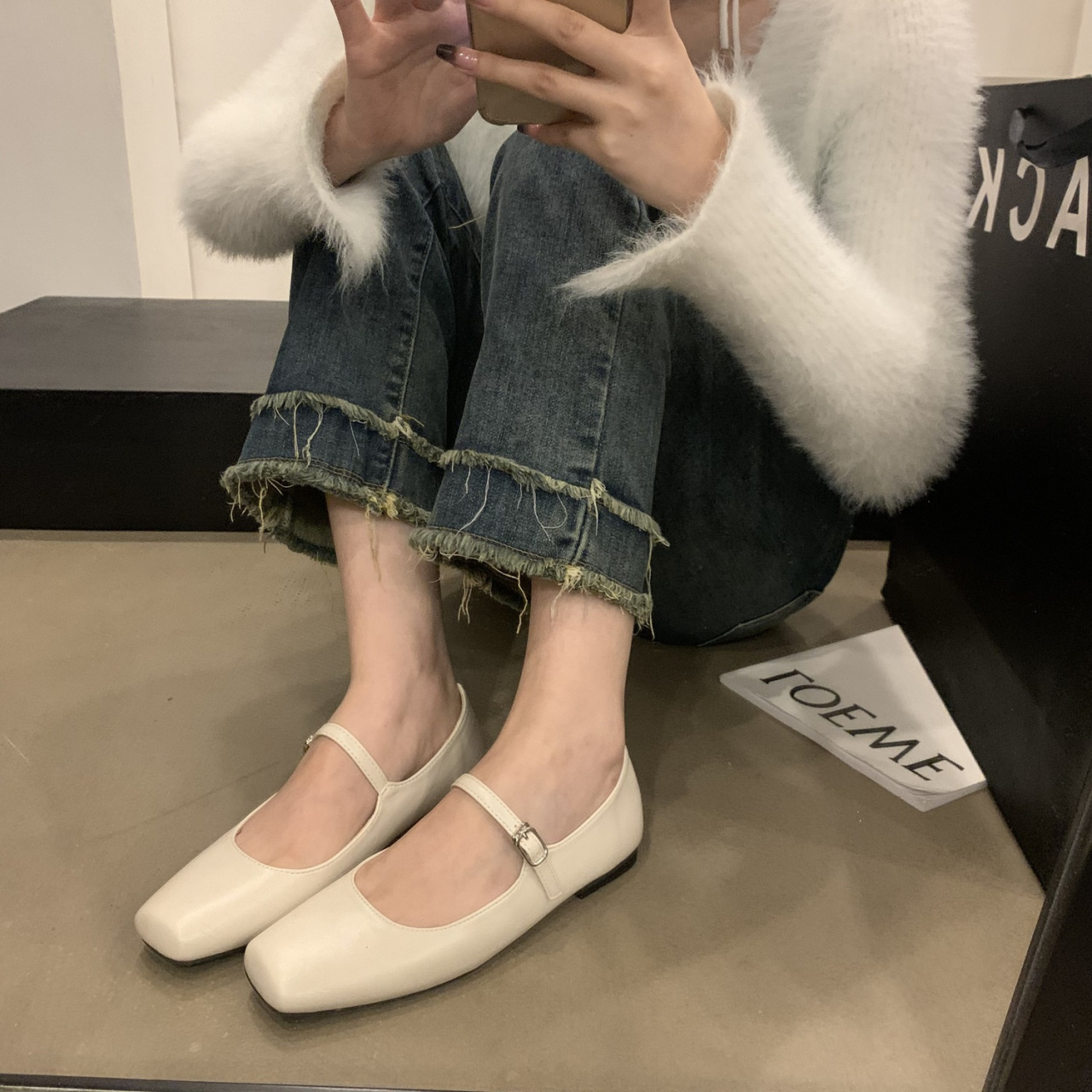 French Mary Jane shoes women's fashion spring and autumn flat bottom square toe shallow mouth one-length strap temperament single shoes women - Image 10