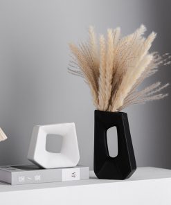 Black and white color matching, geometric quadrilateral ceramic vase, home light luxury soft decoration, handicraft ornaments