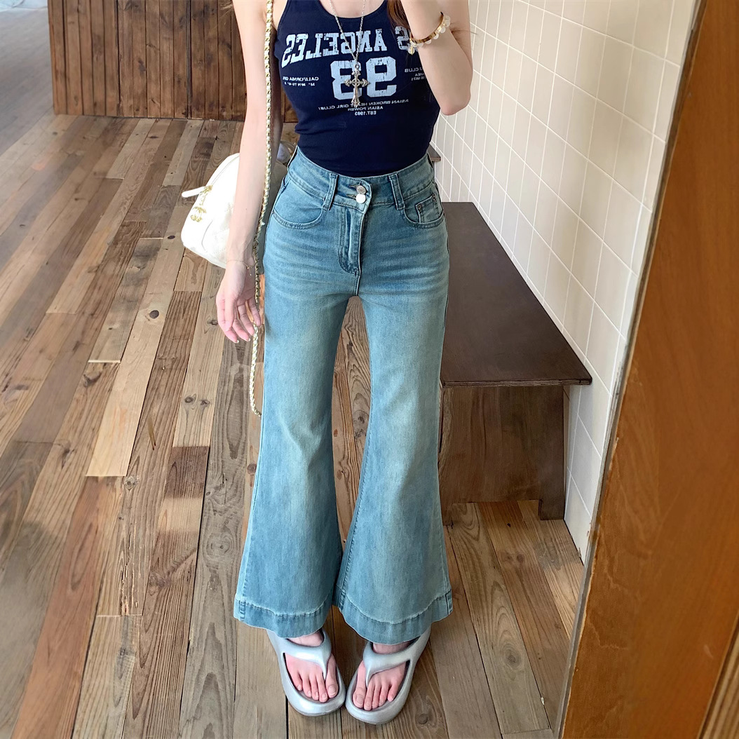 Real shot~light blue slim jeans women's summer high-waisted slim and stretchy flared trousers - Image 2