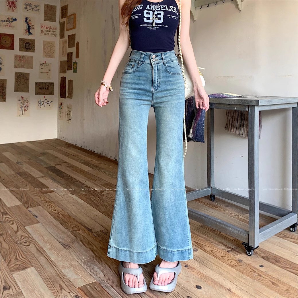 Real shot~light blue slim jeans women's summer high-waisted slim and stretchy flared trousers - Image 4