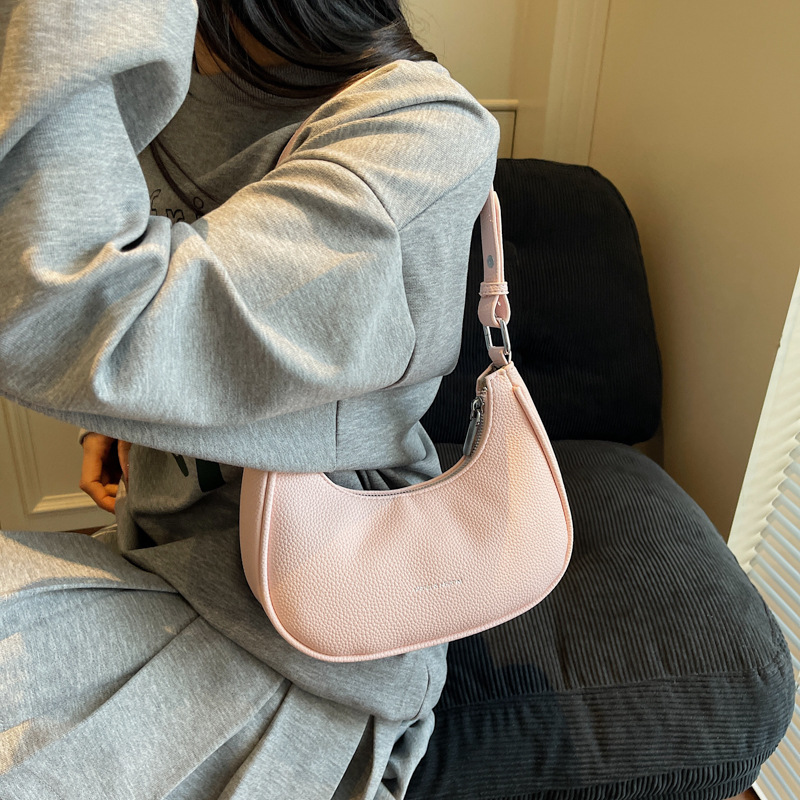 Soft leather underarm bag retro solid color dumpling bag one-shoulder handbag French temperament women's bag - Image 2