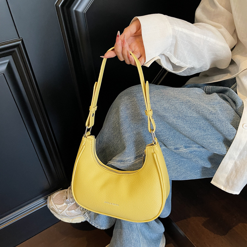 Soft leather underarm bag retro solid color dumpling bag one-shoulder handbag French temperament women's bag - Image 3