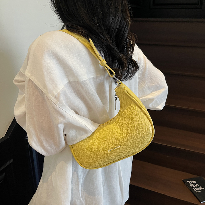 Soft leather underarm bag retro solid color dumpling bag one-shoulder handbag French temperament women's bag - Image 4