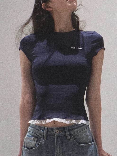 / "See yourself to make peace" Lace skin-friendly, antibacterial slimming tight short-sleeved shirt top - Image 7