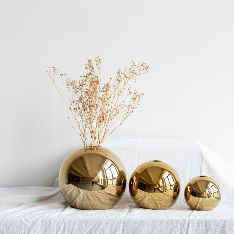 Small and light luxury electroplated glossy ball vase ceramic home decoration downstream - Image 2