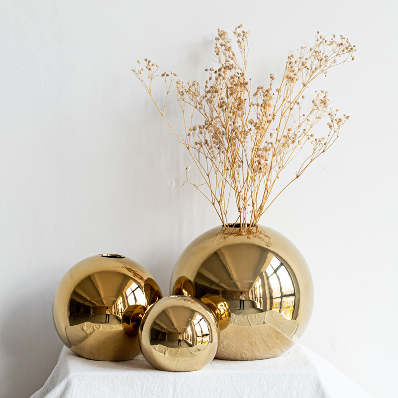 Small and light luxury electroplated glossy ball vase ceramic home decoration downstream - Image 7