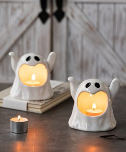 Cute ghost white ceramic candlestick craft Halloween atmosphere decoration small ornaments