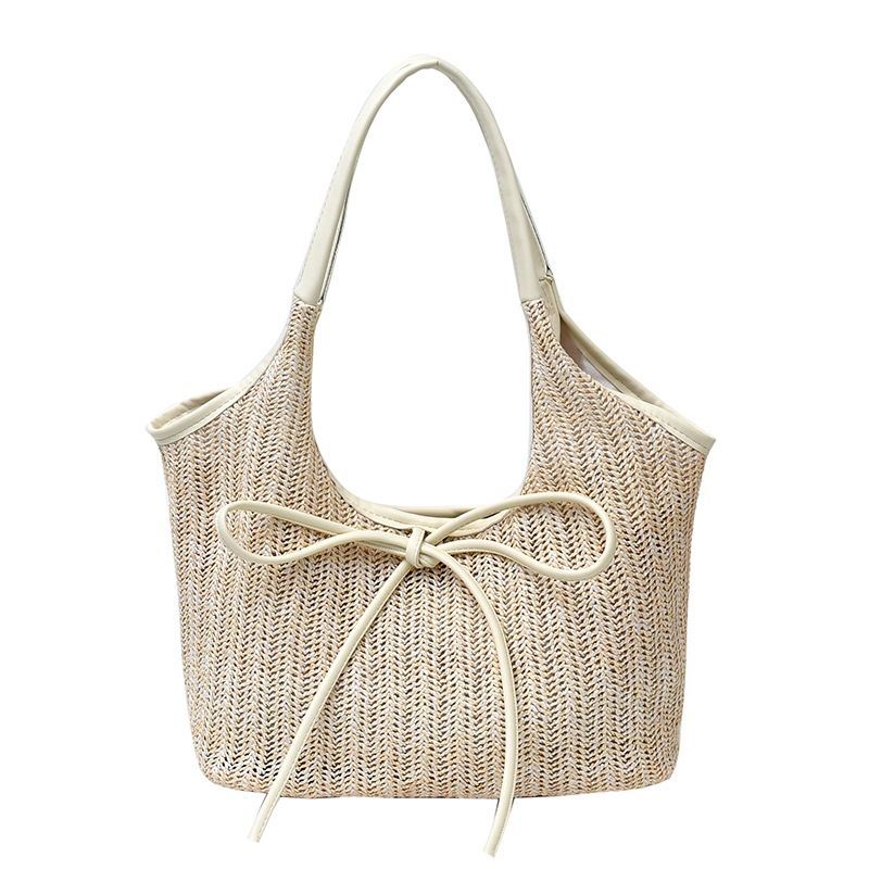 Fashionable large capacity bag for women's summer rainbow straw woven shoulder bag high-end contrasting color commuting tote bag - Image 9