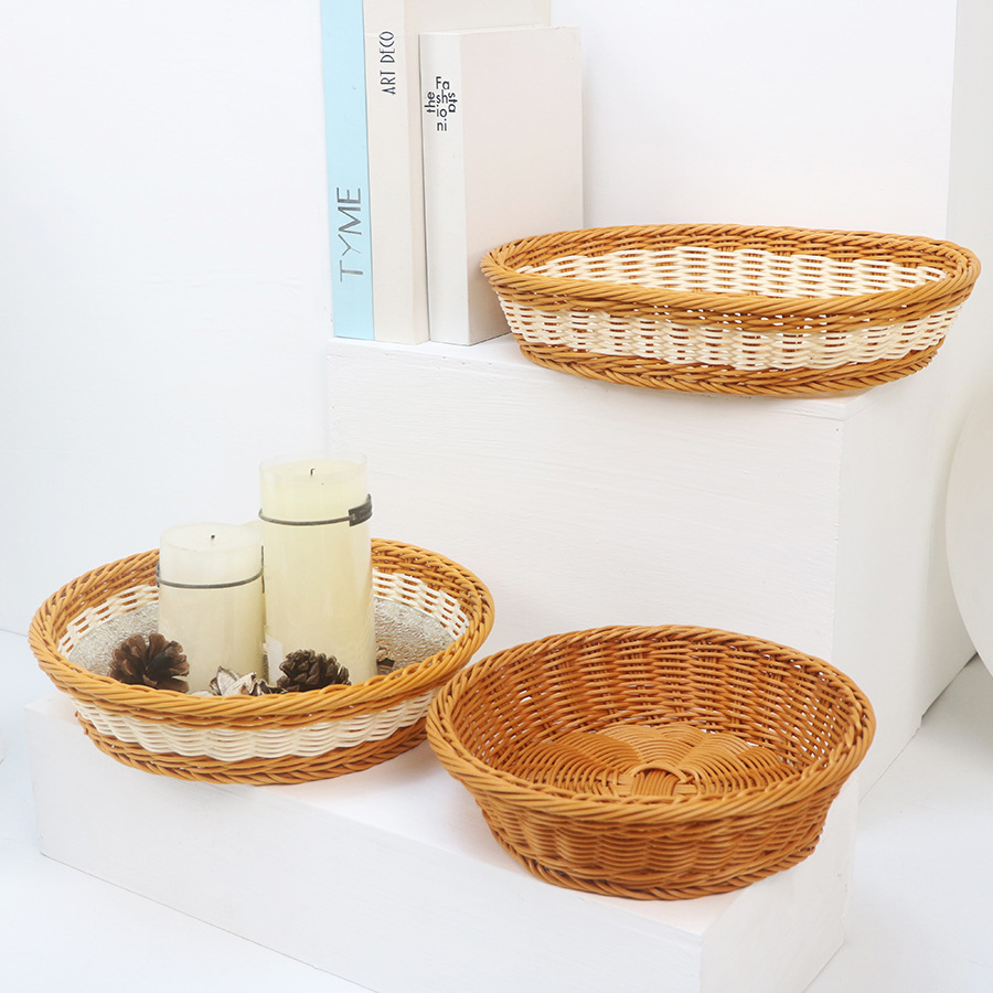 Imitation vine fruit basket rattan supermarket snack storage basket woven bread plastic fruit vegetable display basket balcony - Image 6