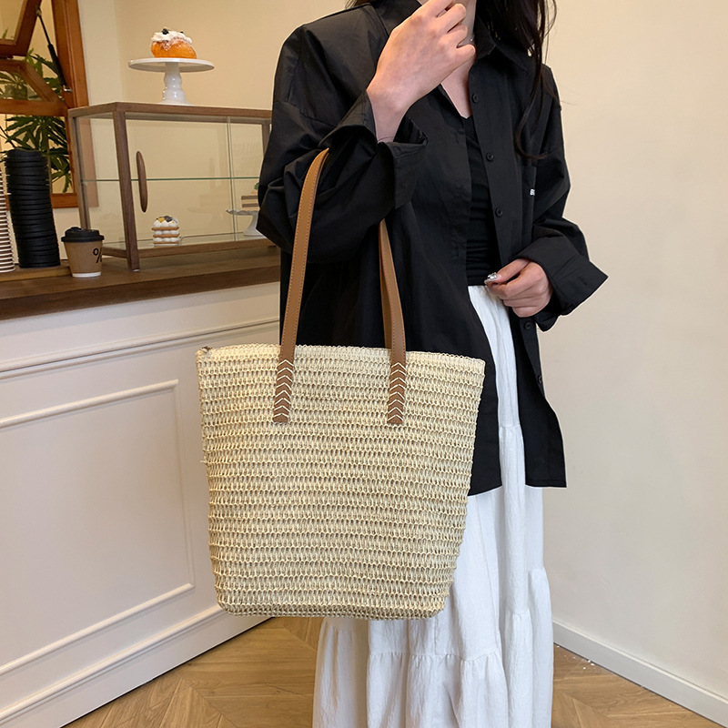 Summer straw woven bags for women commuting large capacity one-shoulder tote bags beach vacation woven beach bag - Image 2