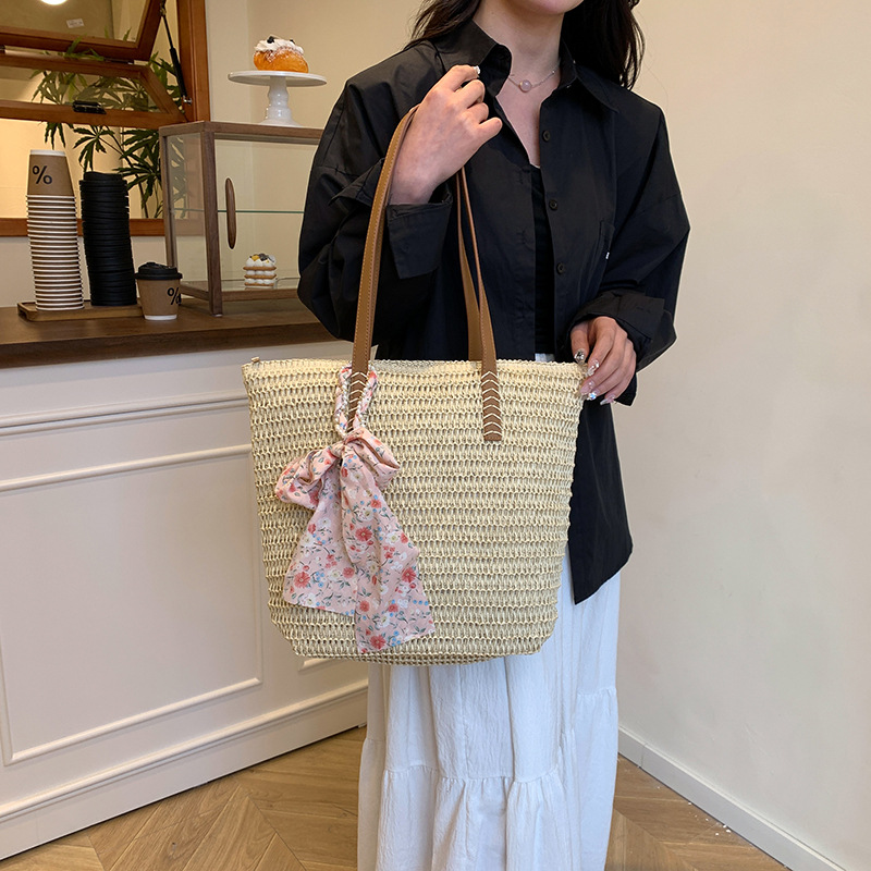 Summer straw woven bags for women commuting large capacity one-shoulder tote bags beach vacation woven beach bag - Image 3