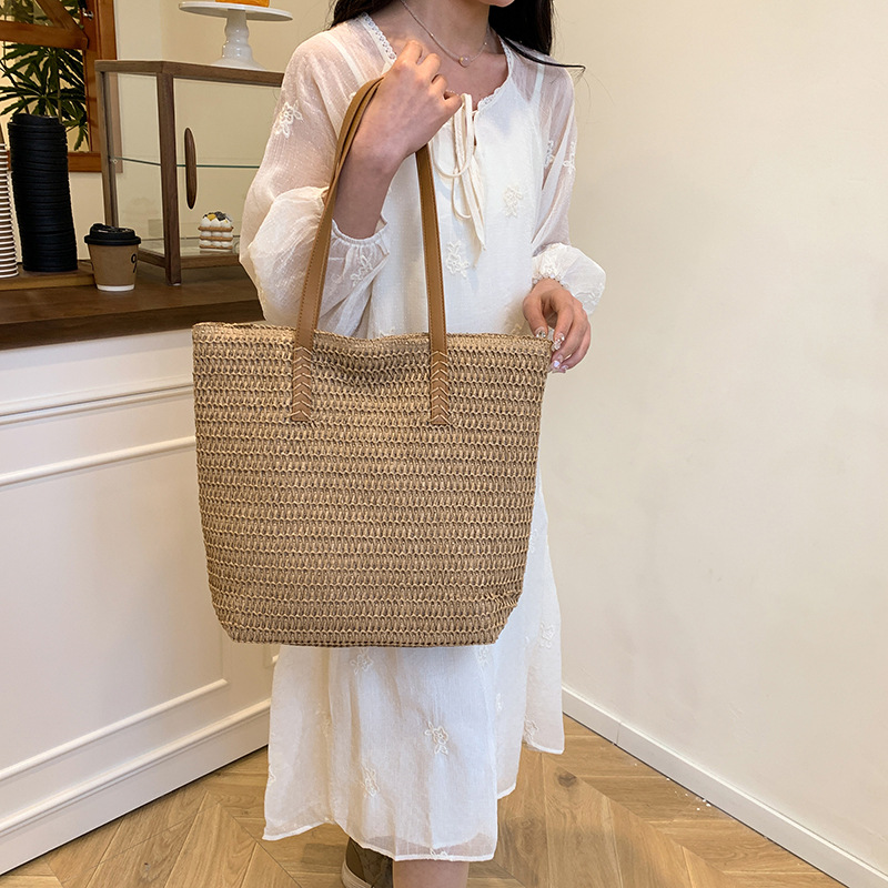 Summer straw woven bags for women commuting large capacity one-shoulder tote bags beach vacation woven beach bag - Image 4
