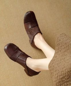 Very good to wear without tiring small single shoes French deep mouth single shoes women's spring and autumn round toe thick heel soft leather shoes