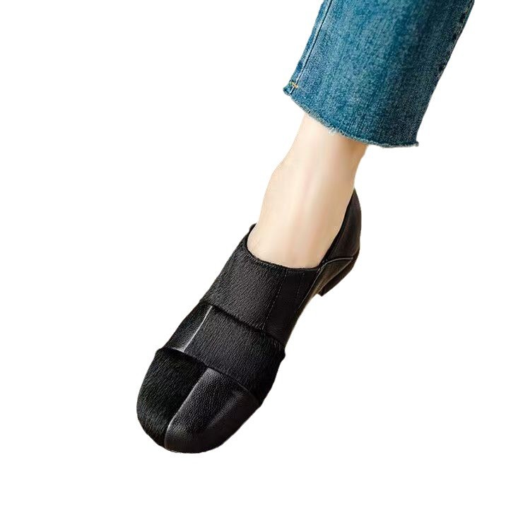 Very good to wear without tiring small single shoes French deep mouth single shoes women's spring and autumn round toe thick heel soft leather shoes - Image 5