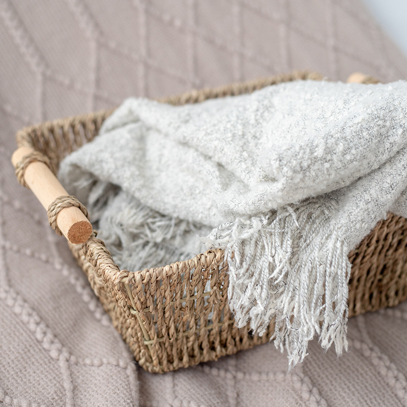 Straw storage basket desktop cosmetics storage basket square toy snack storage basket seaweed weaving - Image 4