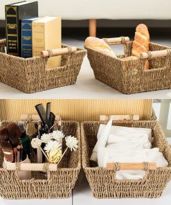 Straw storage basket desktop cosmetics storage basket square toy snack storage basket seaweed weaving