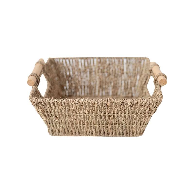 Straw storage basket desktop cosmetics storage basket square toy snack storage basket seaweed weaving - Image 3