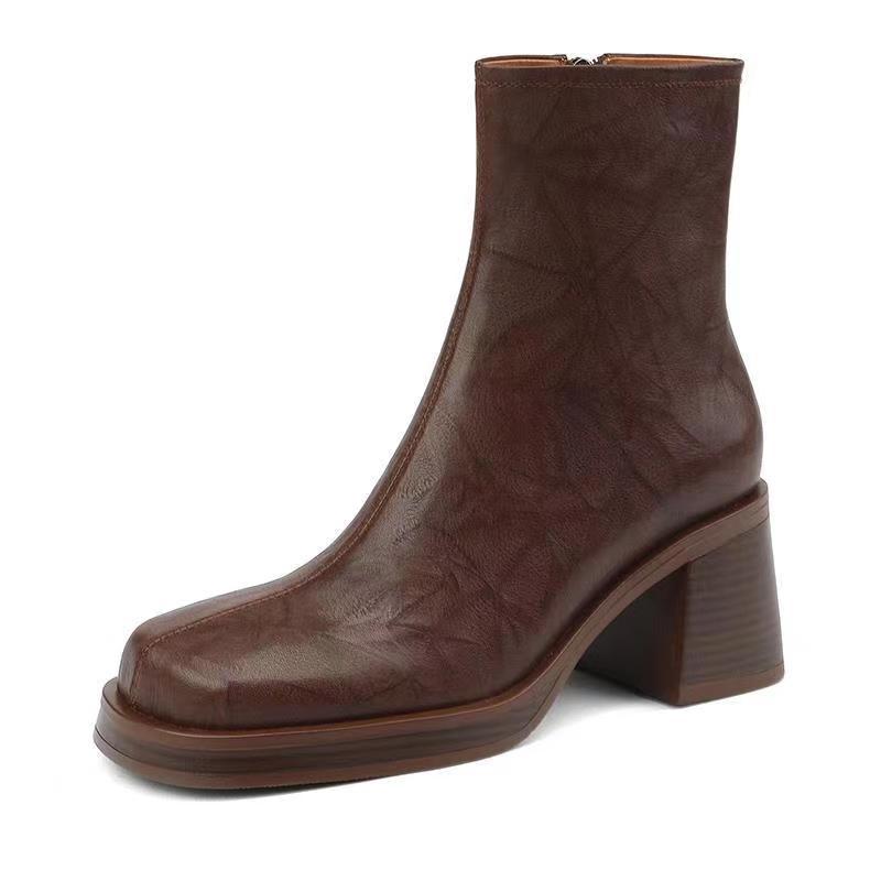 Giant comfortable fashion thick sole short boots for women thick heels autumn and winter soft leather boots retro stilettos Martin boots - Image 6